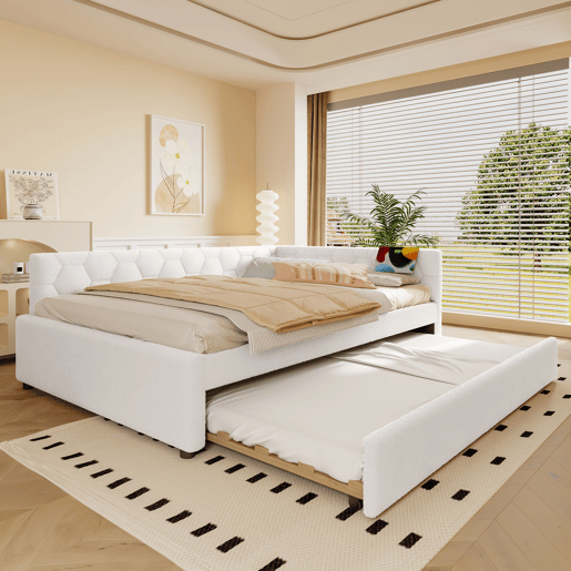 Cama Daybett 140x200cm - Sofá-cama, com candeeiro de mesa, cama extensível multifuncional, porta USB e Tipo-C, sem colchão - Branco