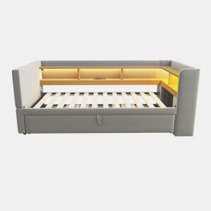 Sofá-cama extensível 90180*190 cm - com luzes LED, tomadas e vários compartimentos - Cinza claro