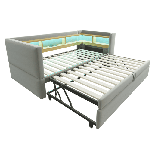 Sofá-cama extensível 90180*190 cm - com luzes LED, tomadas e vários compartimentos - Cinza claro
