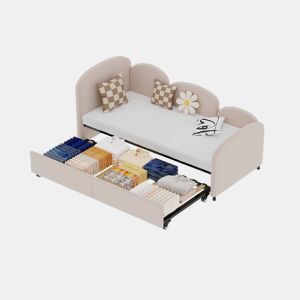 Sofá-cama tamanho twin - com gavetas de arrumação, estofado em veludo - rosa