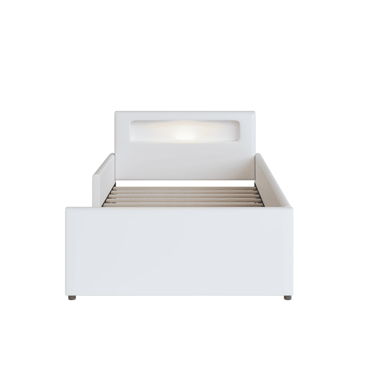 Cama infantil 90x200 cm - Com luz noturna e porta USB, Com compartimentos de arrumação, Laterais elevadas para segurança, Cama individual fácil, Para meninos e meninas, Pele sintética - Branco