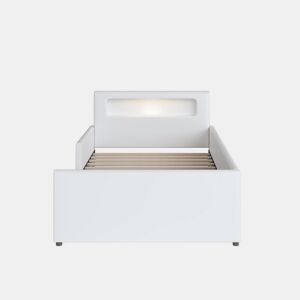 Cama infantil 90x200 cm - Com luz noturna e porta USB, Com compartimentos de arrumação, Laterais elevadas para segurança, Cama individual fácil, Para meninos e meninas, Pele sintética - Branco