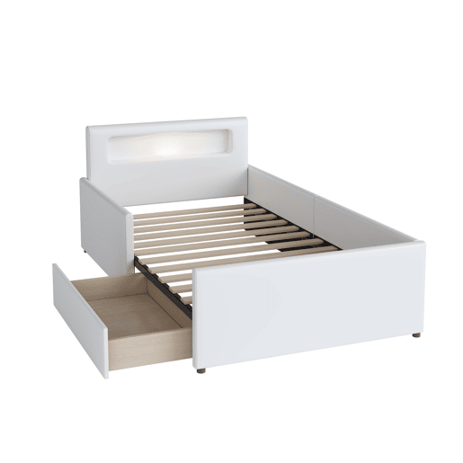 Cama infantil 90x200 cm - Com luz noturna e porta USB, Com compartimentos de arrumação, Laterais elevadas para segurança, Cama individual fácil, Para meninos e meninas, Pele sintética - Branco