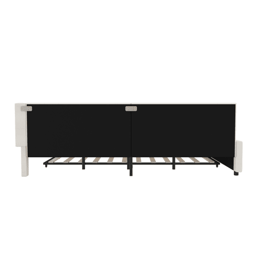 Cama de dia 140x200cm - Sofá-cama, compartimento de arrumação, USB+Tipo C, controlo remoto para luz LED, cama extensível, com estrado, lençóis - Bege