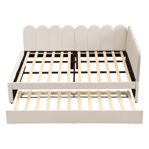 Sofá-cama em forma de L 140x200 cm - Encosto com flores e cama extensível - Samt Beige