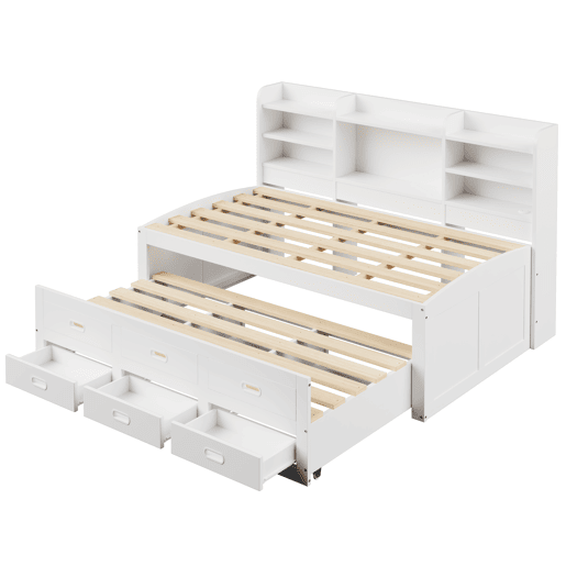 Sofá-cama Daybed 90x200 cm - LED, 3 gavetas, secretária, cama extraível, USB+Type-C - Branco