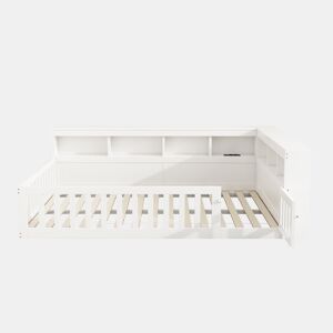 Cama Daybett 140x200cm - Sofá-cama, com arrumação, com estrado (sem colchão), com tomada e USB - Branco