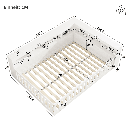 Cama Daybett 140x200cm - Sofá-cama, com arrumação, com estrado (sem colchão), com tomada e USB - Branco Cama Daybett 140x200cm - Sofá-cama, com arrumação, com estrado (sem colchão), com tomada e USB - Branco