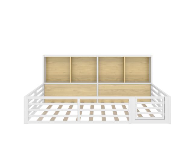 Cama de plataforma 140x200 cm - con almacenamiento en el lateral, con somier, sin colchón - blanco