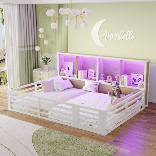Cama de plataforma 140x200 cm - Com arrumação lateral, com estrado, sem colchão - Branco