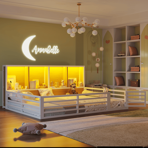Cama de plataforma 140x200 cm - Com arrumação lateral, com estrado, sem colchão - Branco