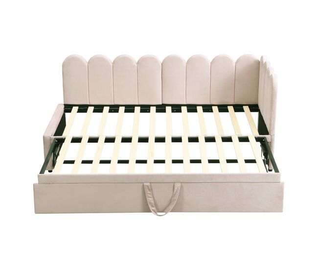 Sofá cama 90/180x200 cm - multifuncional en l, diseño compacto, ideal para niños o invitados - beige