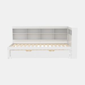 Sofá-cama 90x200 - Cama extensível 90x190 com USB e vários compartimentos - Branco