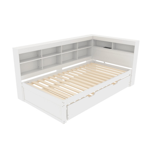 Sofá-cama 90x200 - Cama extensível 90x190 com USB e vários compartimentos - Branco