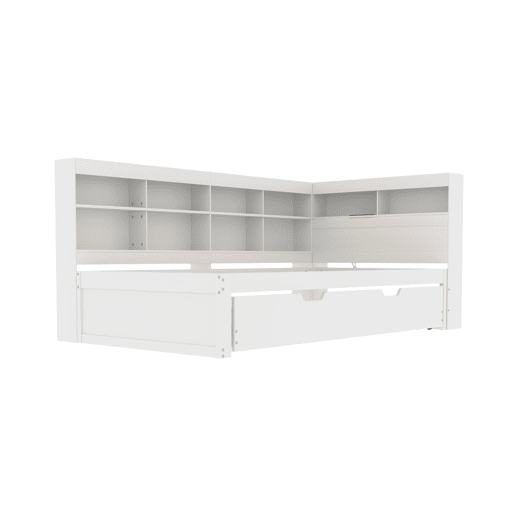 Sofá-cama 90x200 - Cama extensível 90x190 com USB e vários compartimentos - Branco