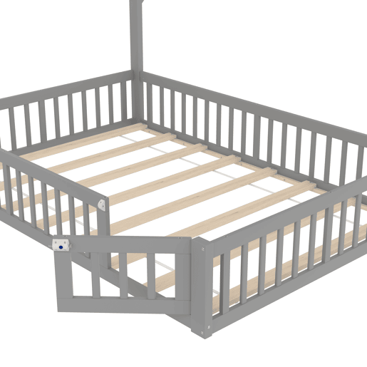 Cama infantil 140x190 cm - em forma de chaminé, com estrado (sem colchão), estilo minimalista - Cinza