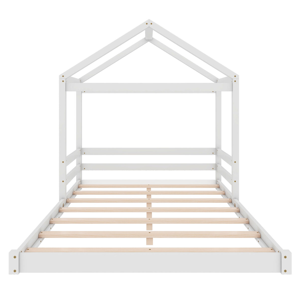 Cama infantil, 140 x 200 cm - cama en forma de casa con somier (sin colchón), estilo minimalista - blanco
