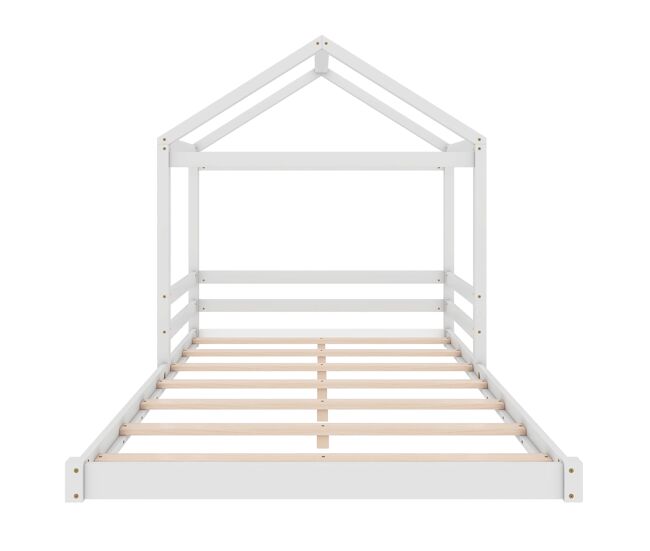 Cama infantil, 140 x 200 cm - cama en forma de casa con somier (sin colchón), estilo minimalista - blanco
