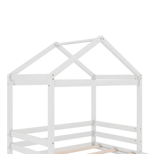 Cama infantil, 140 x 200 cm - Cama em forma de casa com estrado (sem colchão), estilo minimalista - Branco