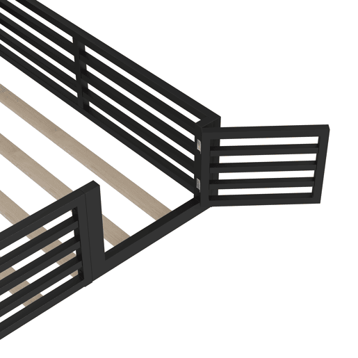 Cama plataforma 140x200cm - Com arrumação, com estrado, sem colchão, com grade - Preto