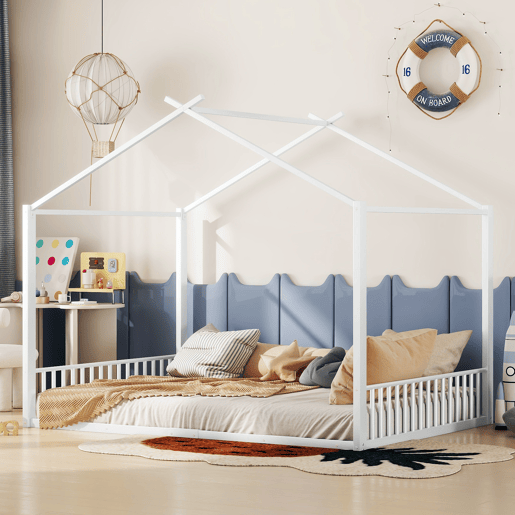 Cama infantil 140x200cm - Cama de ferro, sem colchão, com ripas - Branco