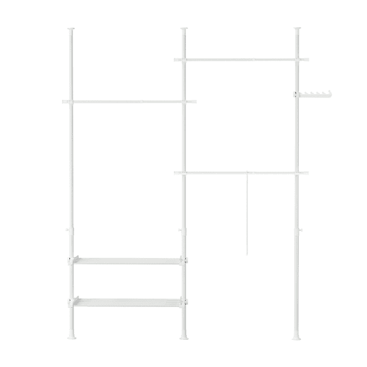 SoBuy Cabide Telescópico Resistente - Roupeiro Aberto Ajustável com Varões e Prateleiras, Cabide para Quarto, Branco, FRG34-II-W