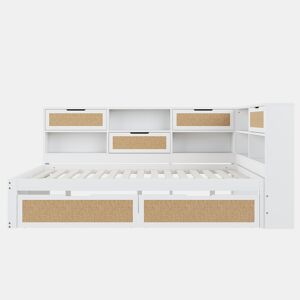 Sofá-cama 140*200 cm - Com gaveta, multifuncional, cama individual para crianças com compartimentos e porta de carregamento - Branco