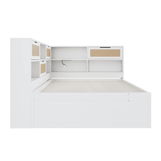 Sofá-cama 140*200 cm - Com gaveta, multifuncional, cama individual para crianças com compartimentos e porta de carregamento - Branco