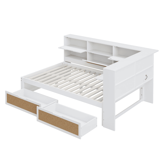Sofá-cama 140*200 cm - Com gaveta, multifuncional, cama individual para crianças com compartimentos e porta de carregamento - Branco