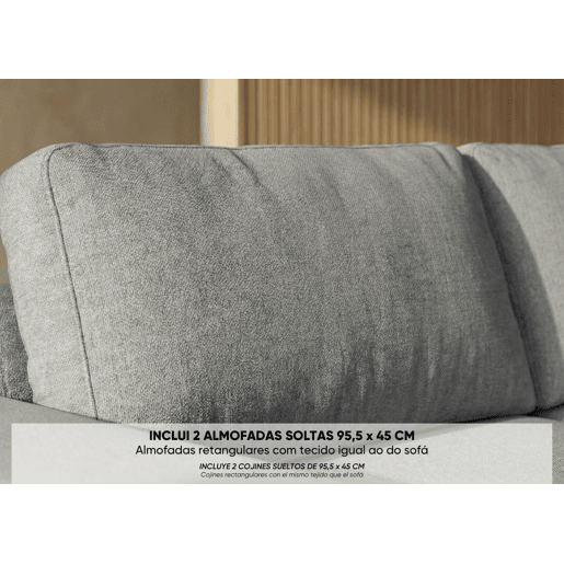 Sofá-Cama BUDWING Avery Cinzento c 2 Pufes - 3 lugares - 248x117x90 cm