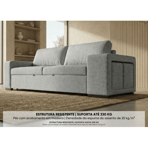 Sofá-Cama BUDWING Avery Cinzento c 2 Pufes - 3 lugares - 248x117x90 cm