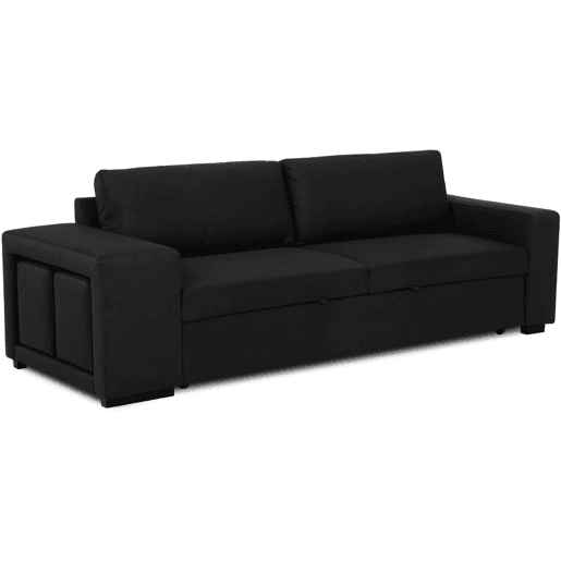 Sofá-Cama BUDWING Avery Preto c 2 Pufes - 3 lugares - 248x117x90 cm