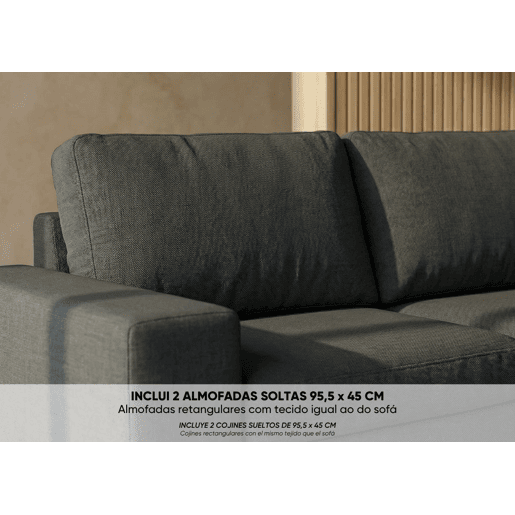 Sofá-Cama BUDWING Avery Preto c 2 Pufes - 3 lugares - 248x117x90 cm