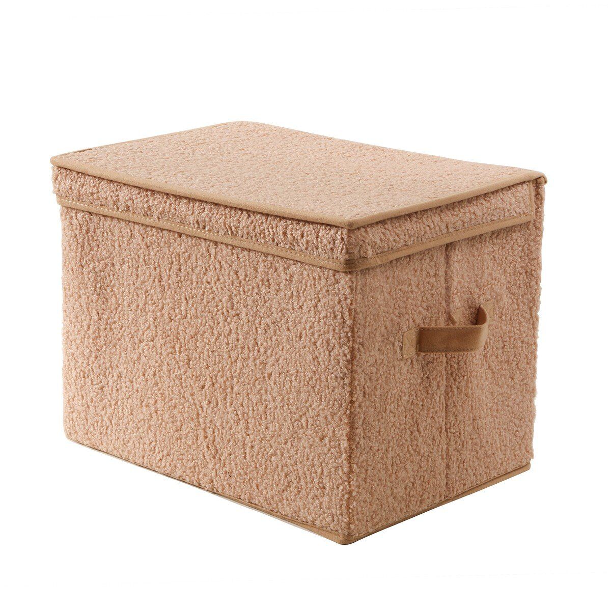 Caja de almacenamiento alta con tapa de tejido bouclé beige - h30 cm