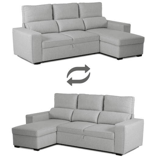 Sofá-Cama Chaise Longue BUDWING Harper Cinzento - 4 Lugares - 248,5x156x103 cm
