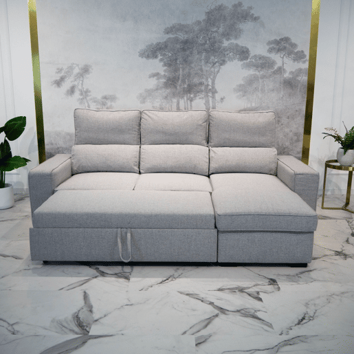 Sofá-Cama Chaise Longue BUDWING Harper Cinzento - 4 Lugares - 248,5x156x103 cm