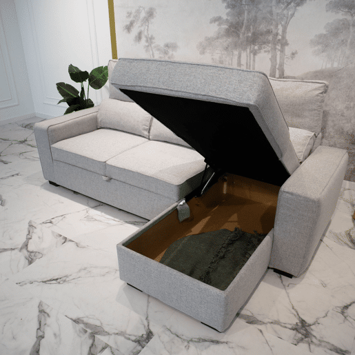 Sofá-Cama Chaise Longue BUDWING Harper Cinzento - 4 Lugares - 248,5x156x103 cm