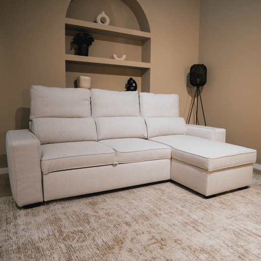 Sofá-Cama Chaise Longue BUDWING Harper Bege - 4 Lugares - 248,5x156x103 cm