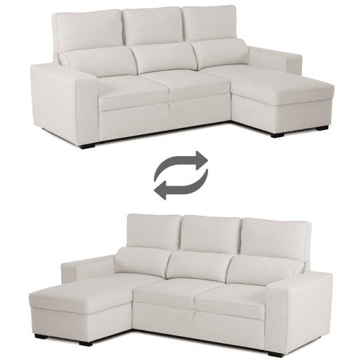 Sofá-Cama Chaise Longue BUDWING Harper Bege - 4 Lugares - 248,5x156x103 cm