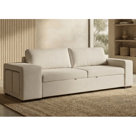 Sofá-Cama BUDWING Avery Bege c 2 Pufes - 3 lugares - 248x117x90 cm
