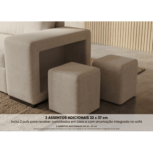 Sofá-Cama BUDWING Avery Bege c 2 Pufes - 3 lugares - 248x117x90 cm