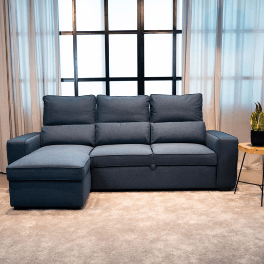 Sofá-Cama Chaise Longue BUDWING Harper Azul - 4 Lugares - 248,5x156x103 cm