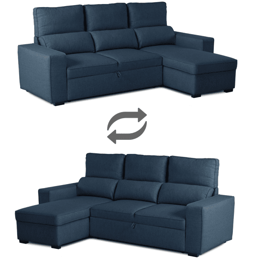 Sofá-Cama Chaise Longue BUDWING Harper Azul - 4 Lugares - 248,5x156x103 cm