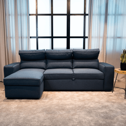 Sofá-Cama Chaise Longue BUDWING Harper Azul - 4 Lugares - 248,5x156x103 cm