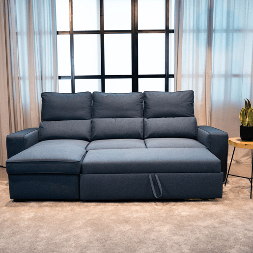 Sofá-Cama Chaise Longue BUDWING Harper Azul - 4 Lugares - 248,5x156x103 cm