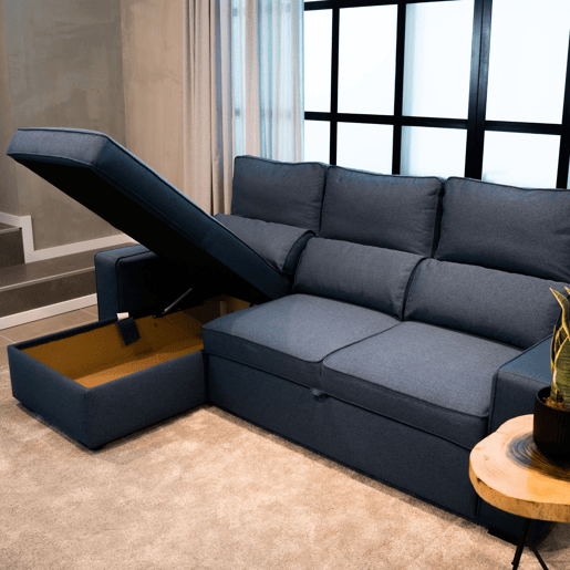 Sofá-Cama Chaise Longue BUDWING Harper Azul - 4 Lugares - 248,5x156x103 cm