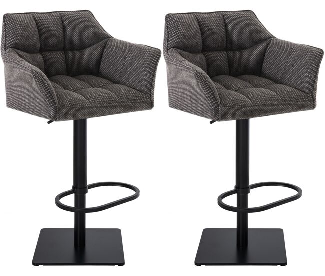 Juego de 2 taburetes de bar damaso con tapizado de tela gris titanio 45x64x88 cm
