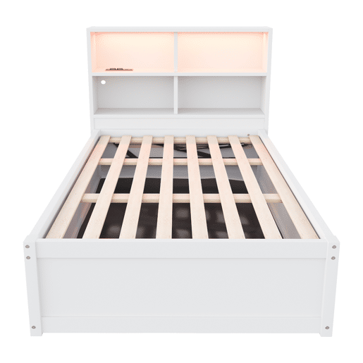 Sofá-cama 90*200 - Com várias tomadas, vários compartimentos de arrumação, faixa de luz, cama hidráulica, cama de madeira maciça, cama individual, cama multifuncional de madeira - Branco