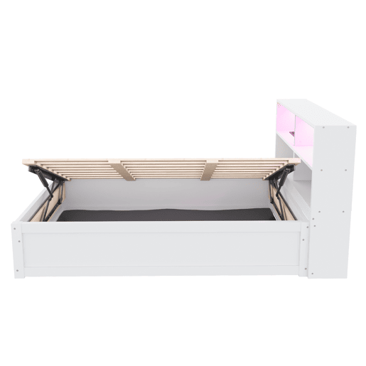 Sofá-cama 90*200 - Com várias tomadas, vários compartimentos de arrumação, faixa de luz, cama hidráulica, cama de madeira maciça, cama individual, cama multifuncional de madeira - Branco