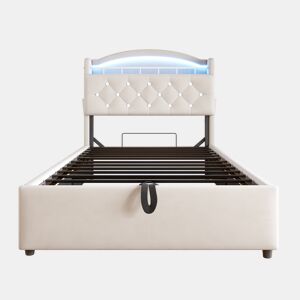 Cama infantil 90x200 - Cama multifuncional com arrumação, LED e USB - Bege